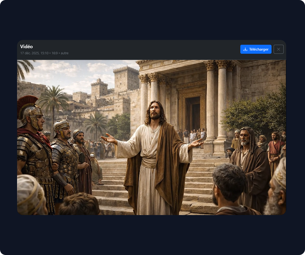 Étape 2 — Progression étape par étape, vidéo générée, puis accès au tableau de bord filtré Vidéos